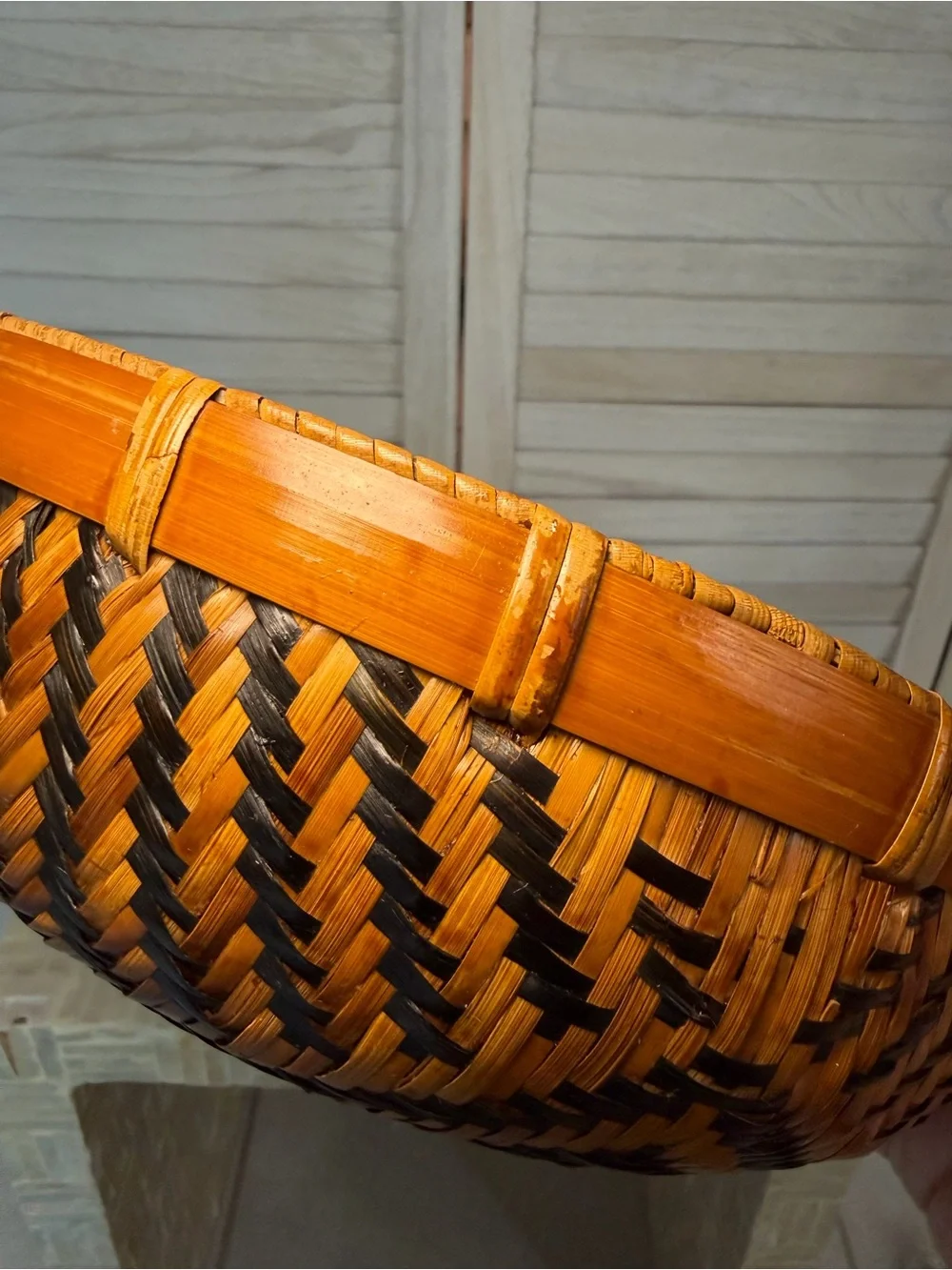 Handwoven Black and Brown Decorative Bamboo Basket - Artisan Home Accents